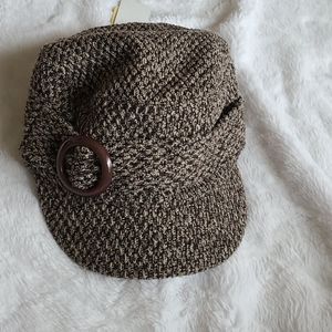New Brown Tweed News Boy Hat with Buckle